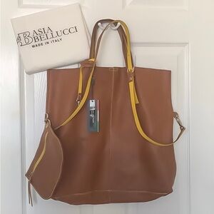 A Bellucci Genuine Leather Camel Color large tote Bag